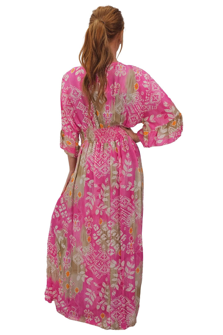 Leaves Print Gathered Waist Dress