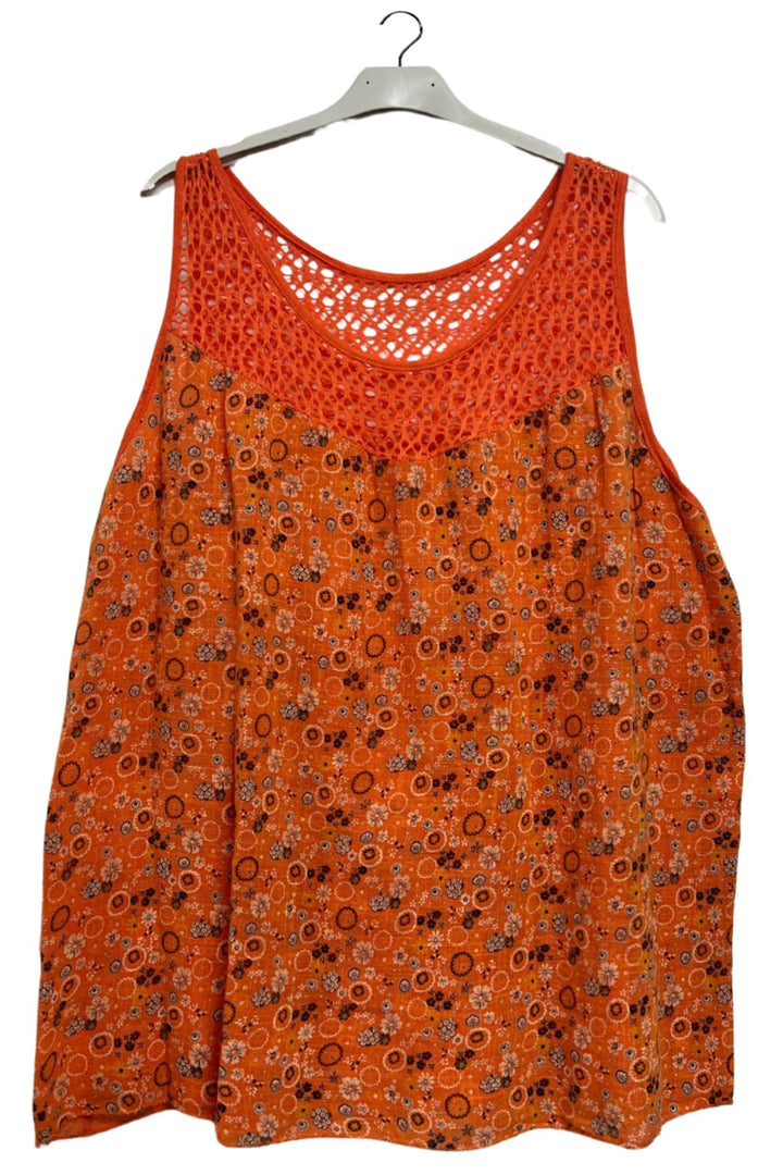 Floral Medallion print Open Crochet Detailing Cotton Top