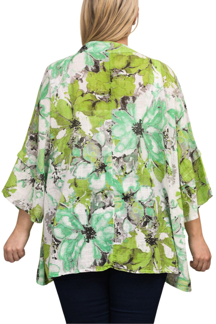 All-Over Floral Print Neck Button Top