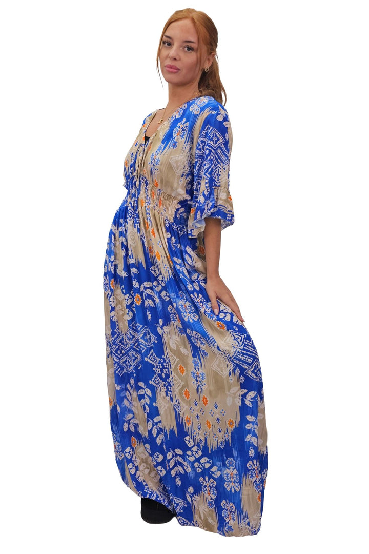 Leaves Print Gathered Waist Dress