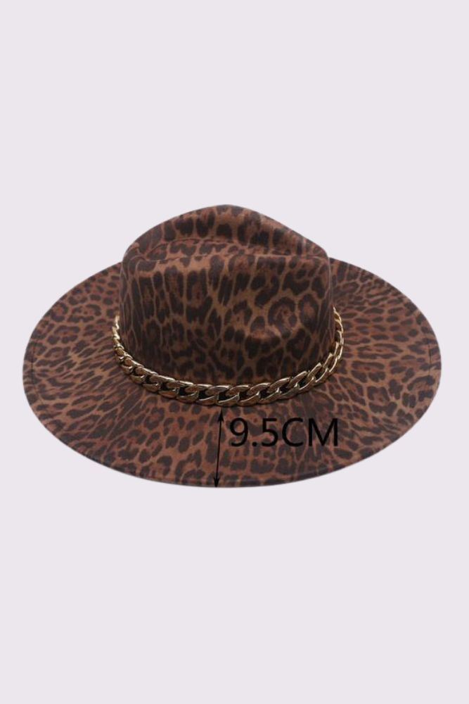 Leopard Print Chain Link Fedora Hat