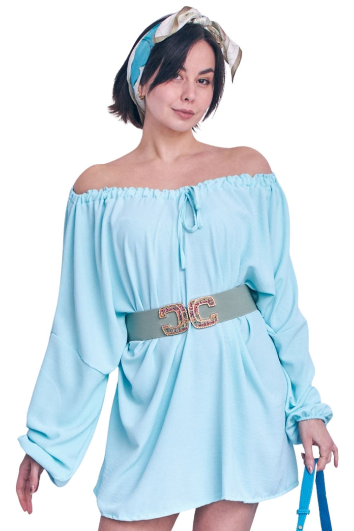 Plain Oversized Drawstring Neckline Top