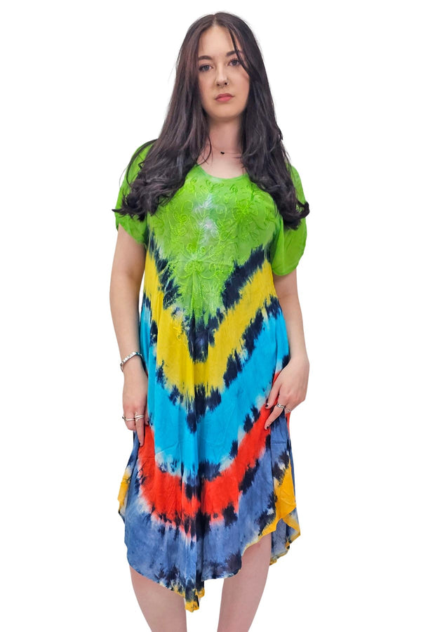 Tie Dye Print Embroidered Detailing Dress