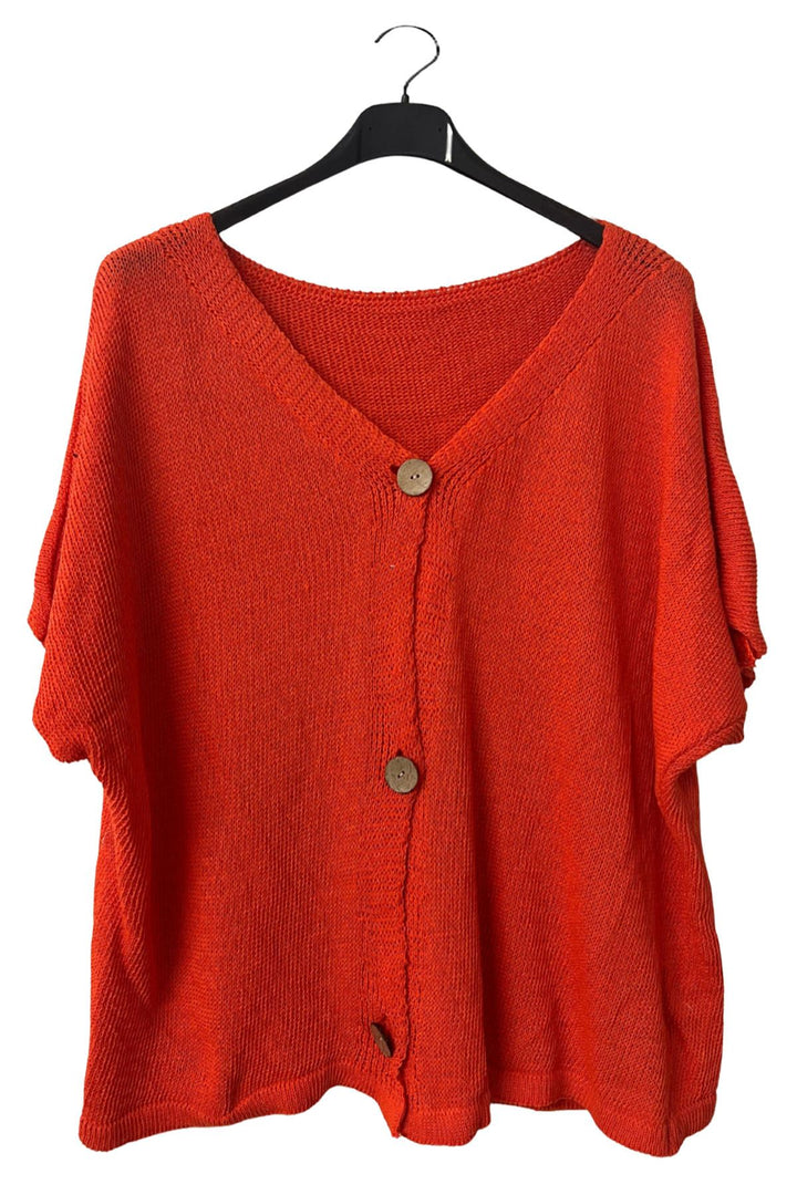 Plain Three-Button Closure Knit Cotton Top