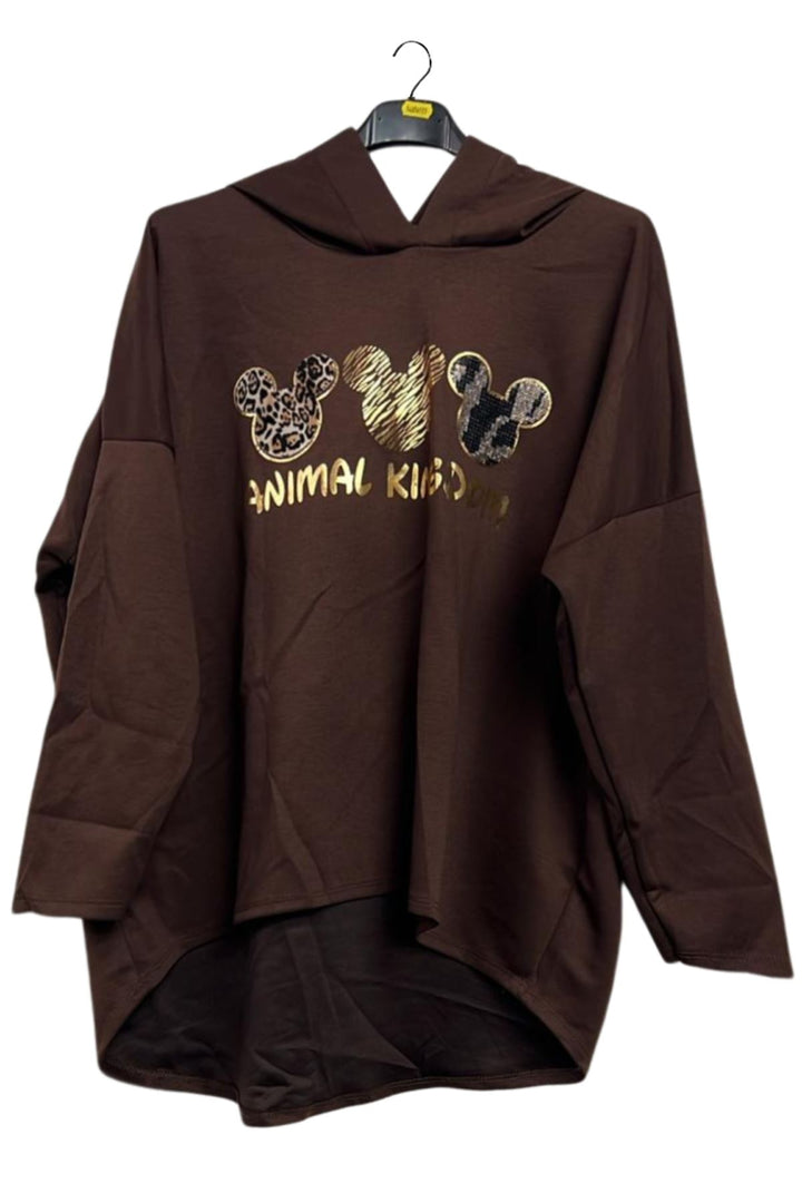 Mickey Mouse Print High Low Hem Hoodie
