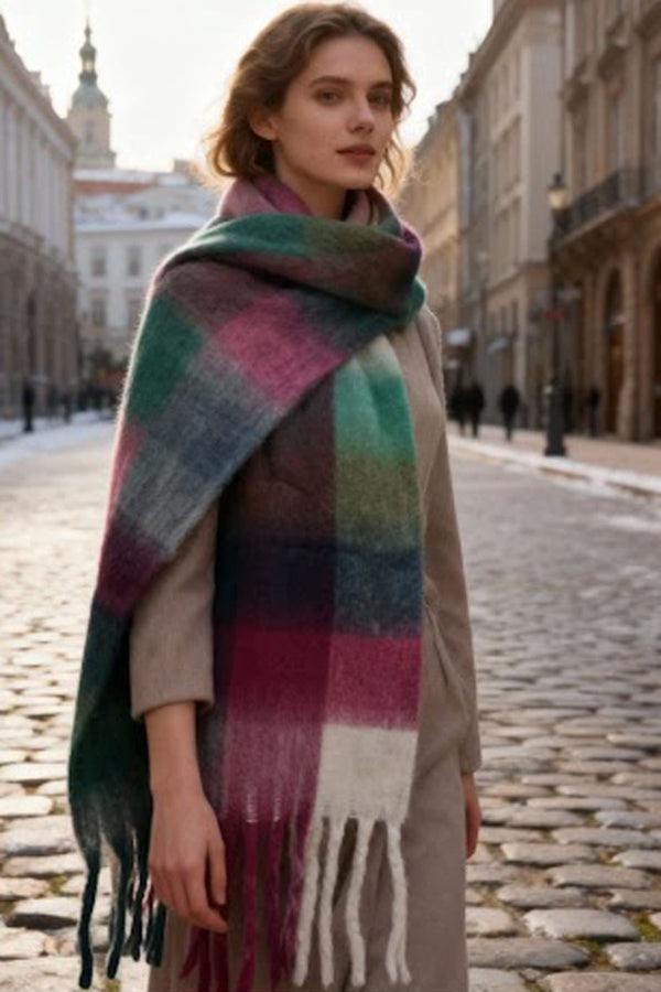 Check Print Tassel Scarves