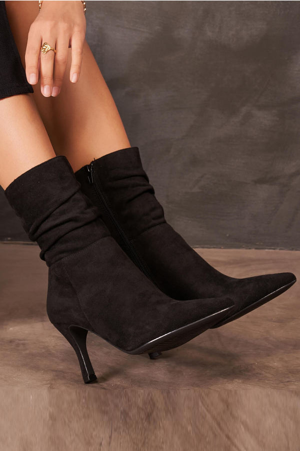Pointed Heel Side Zip Ankle Shoes