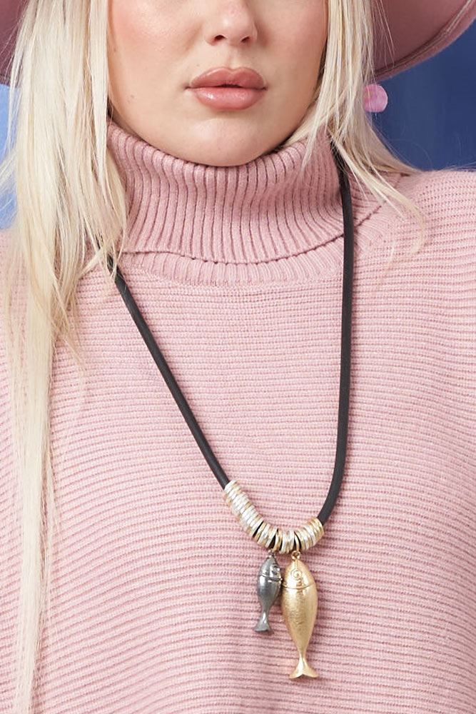 Suede Double Plated Fish Necklace