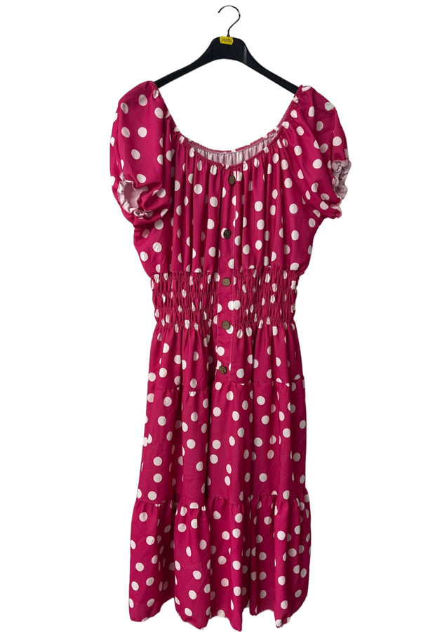 Polka Dot Print Smocked Puff Sleeve Dress
