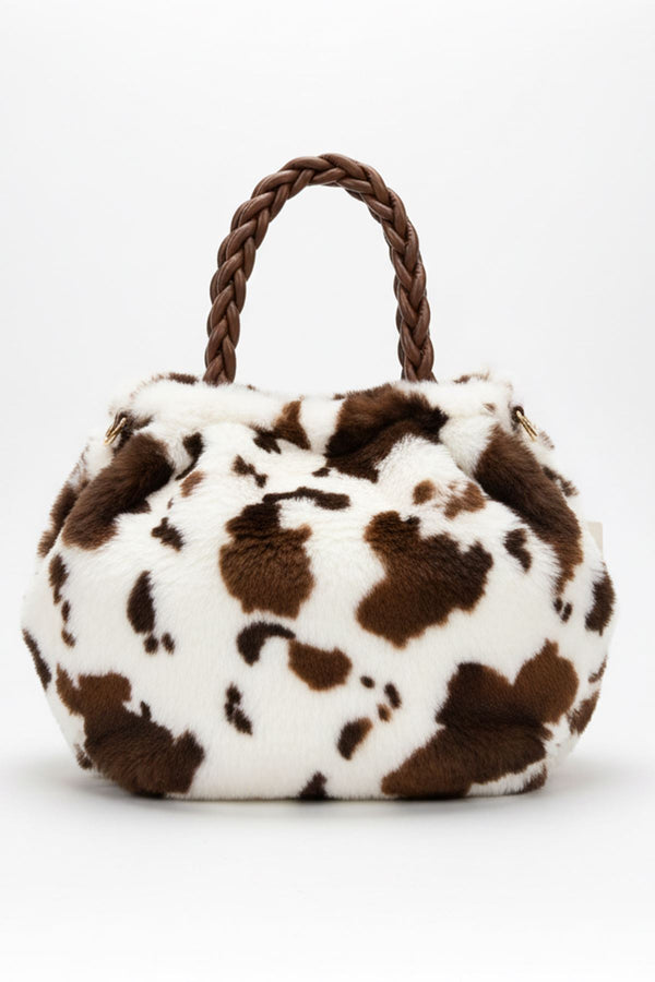 Braided Handles Faux Fur Hand Bag