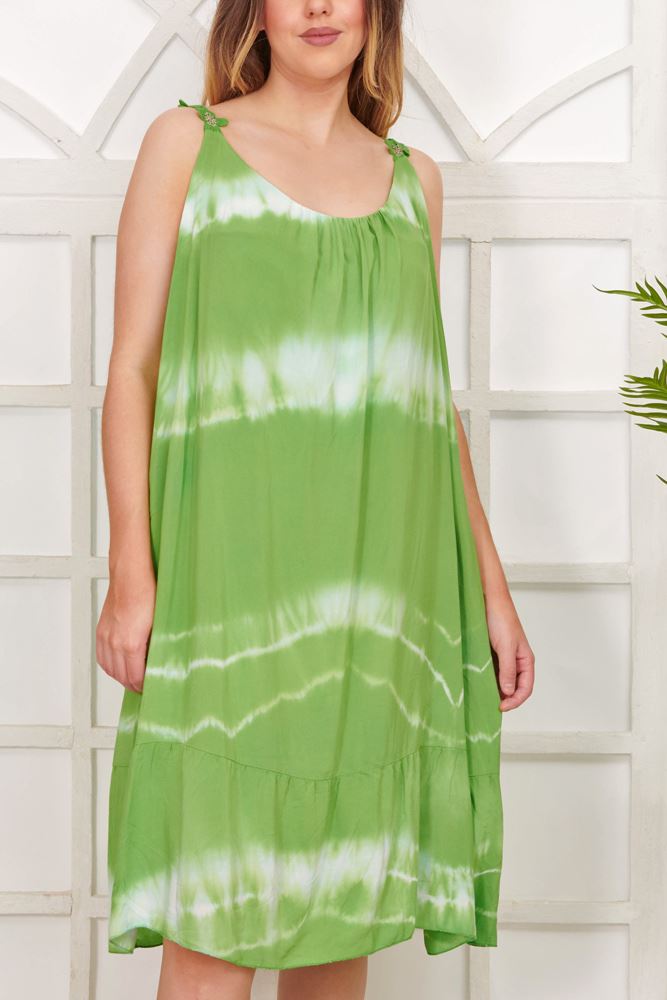 Tie Dye Print Flared Hem Viscose Dress