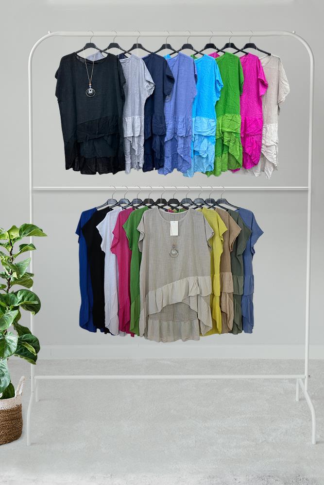 Plain Frill Hem Viscose Top