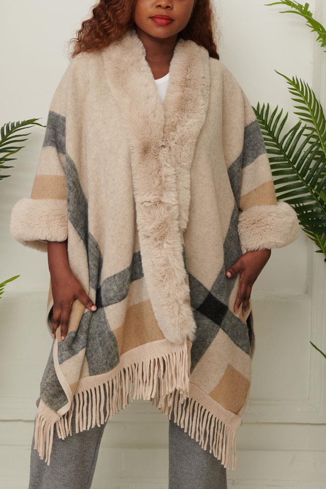 Faux Fur Plaid Poncho