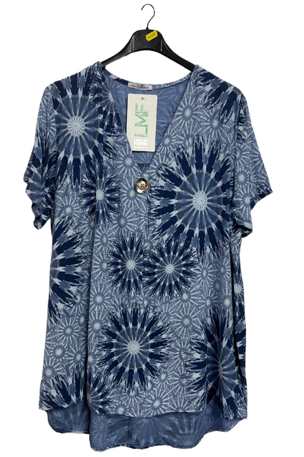 Abstract Tie-Dye Style Circular Pattern Tunic Top