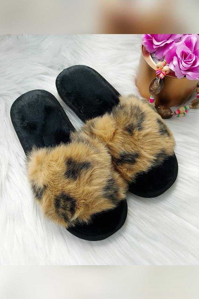soft faux fur monogram slippers