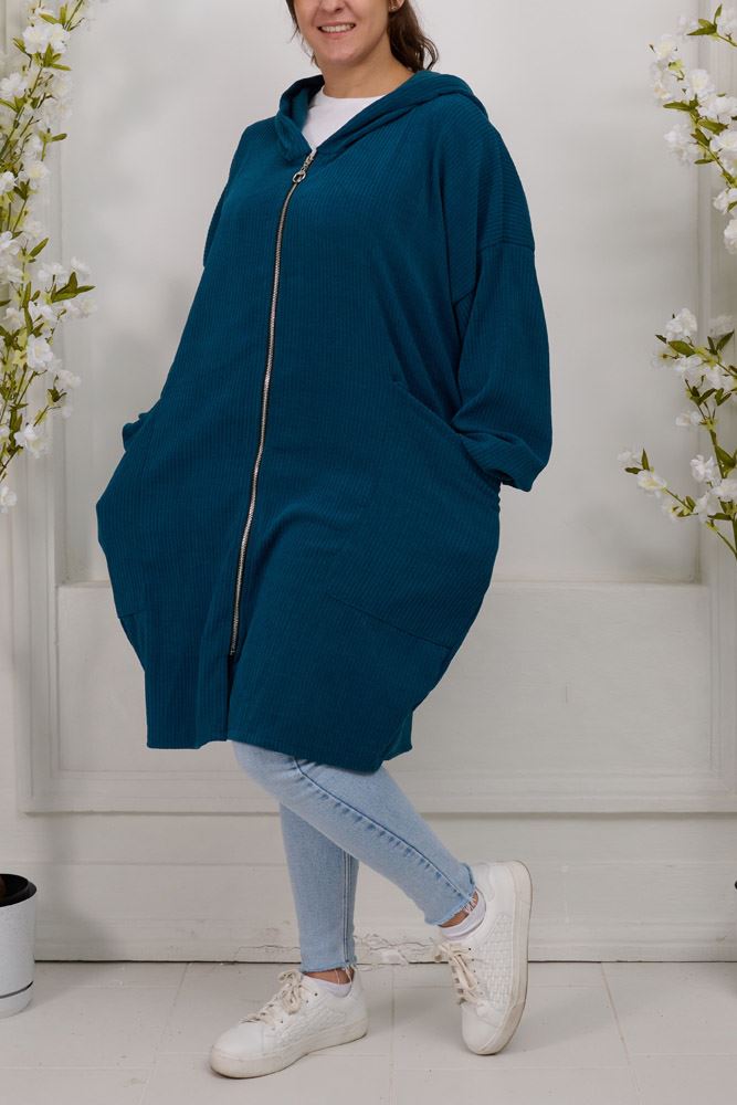 Plain Zip Up Long Hoody