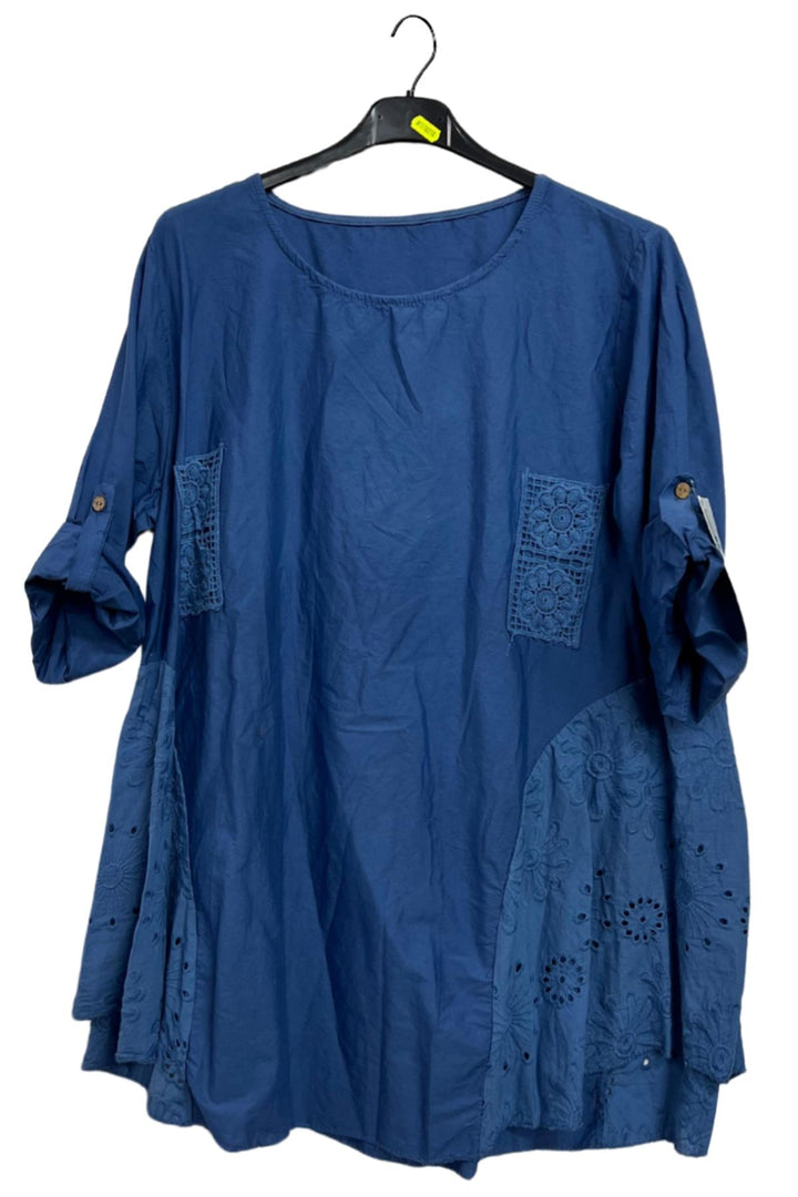 Plain Crochet Patch Pockets Cotton Top