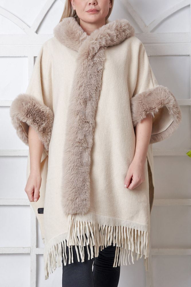 Plain Faux Fur Tassel Hem Cardigan