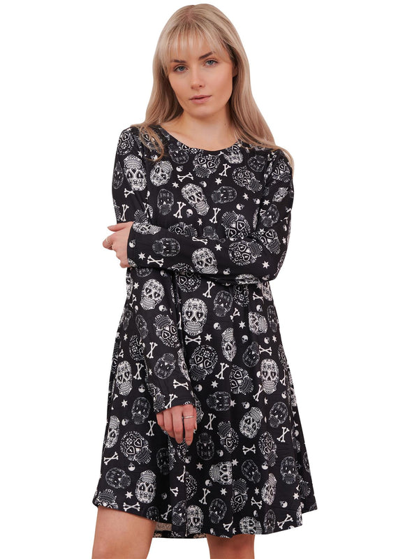 Sugar Skulls Print Halloween Dress
