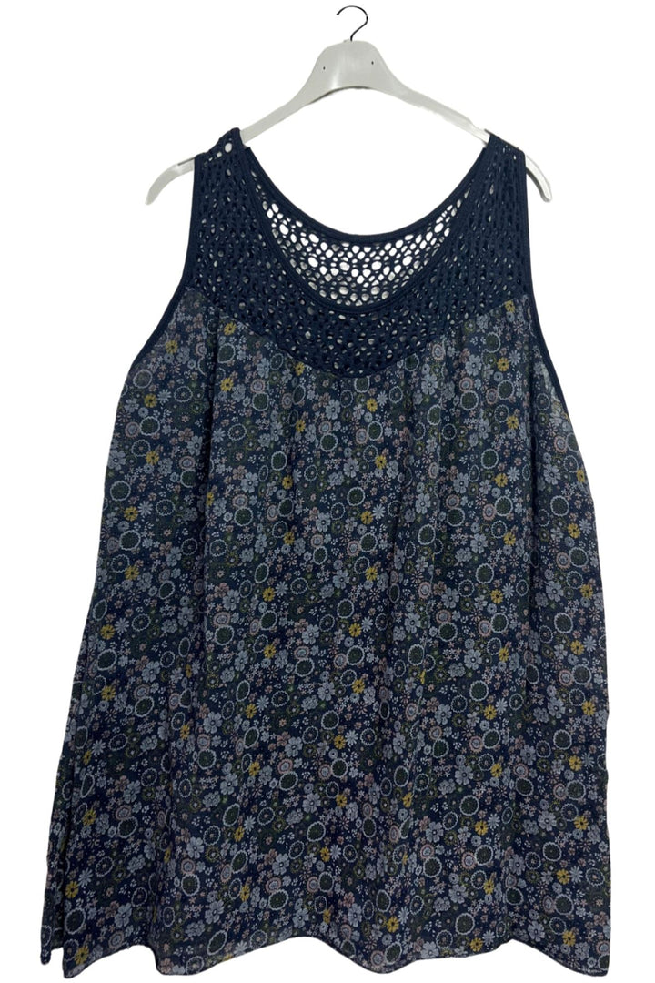 Floral Medallion print Open Crochet Detailing Cotton Top