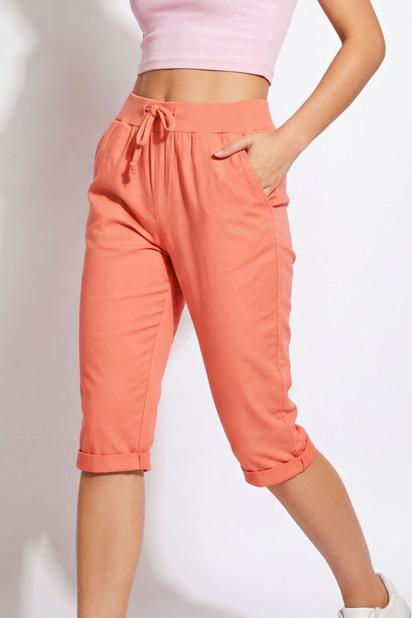 Italian Cotton 3/4 Trousers with Drawstring Waist