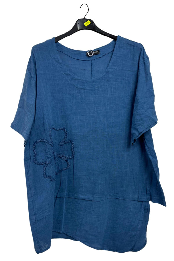 Plain Embroidered Floral Applique Cotton Top