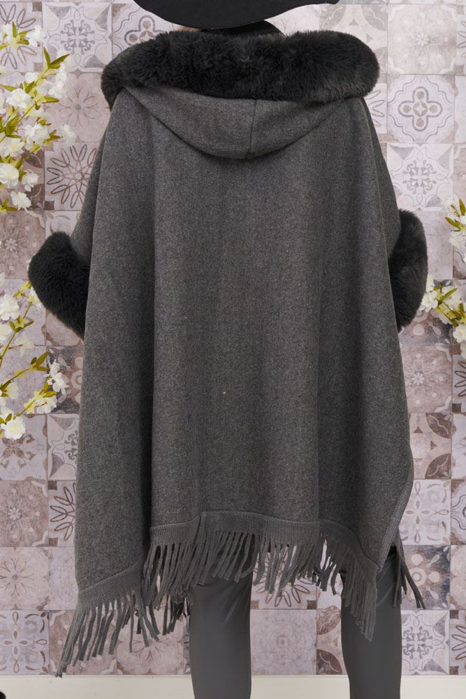 Plain Faux Fur Tassel Hem Cardigan