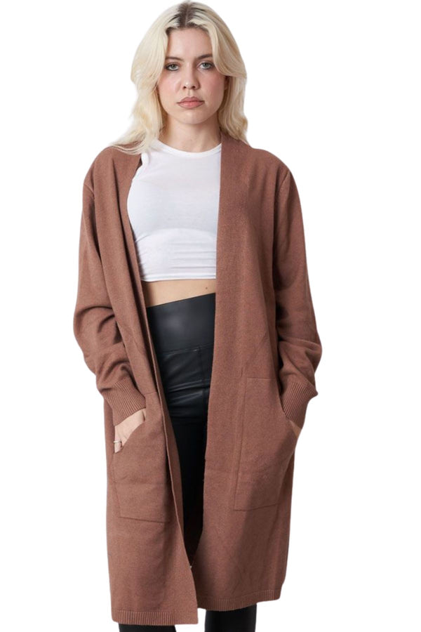 Ribbed Open Front Longline Cardigan