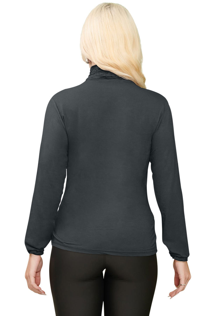 Special Price Plain Ruched Frill Roll Neck Tunic Viscose Top