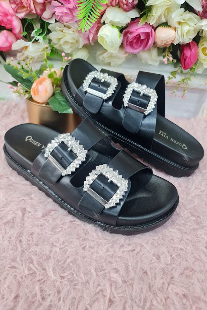 Crystal Buckle Double Strap Slider