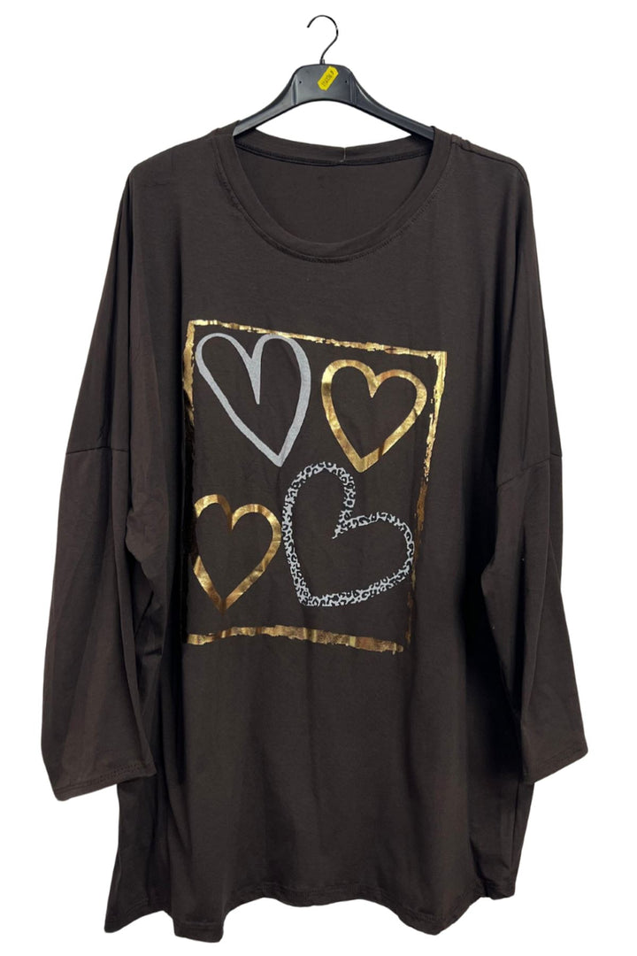 Metallic Foil Hearts Oversized longline Top