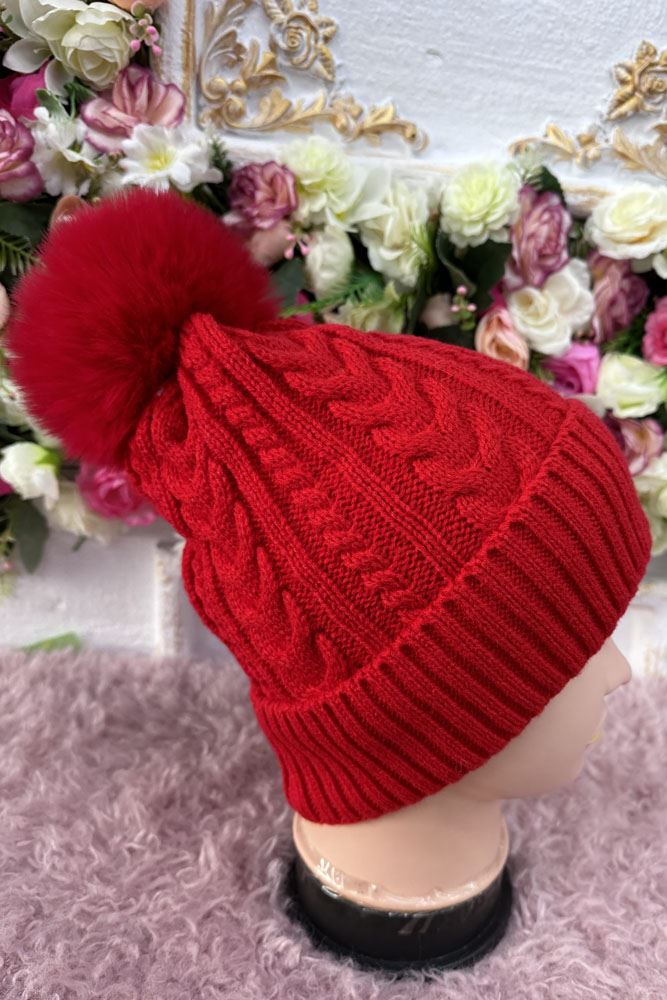 Beanie Cable knitted Pattern PomPom Acrylic Hat