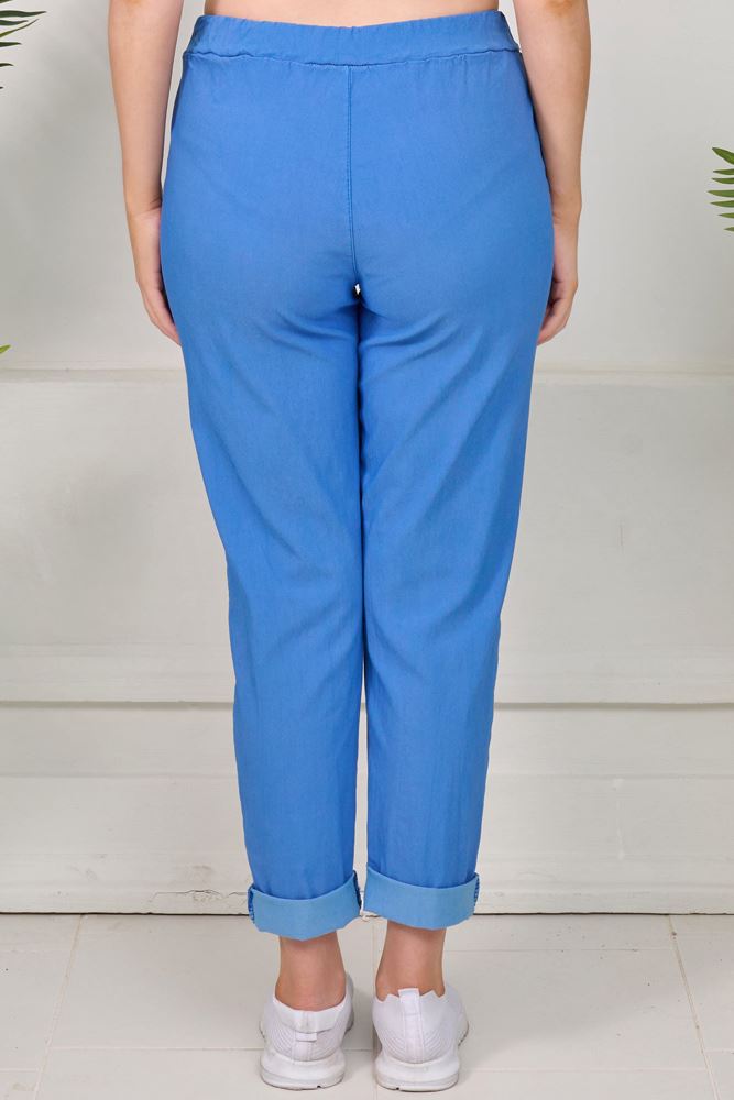 Sequin Star Motif Pockets Cotton Trousers