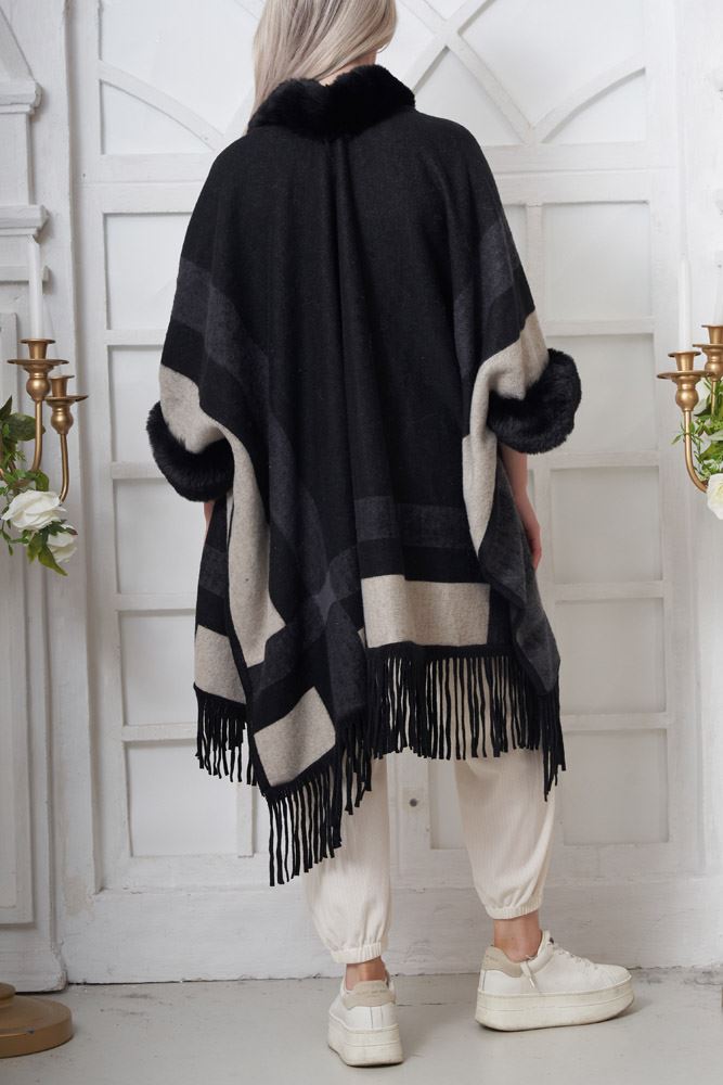 Faux Fur Plaid Poncho