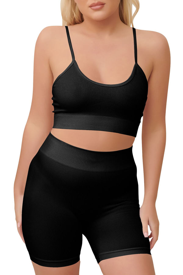 Special Price Ribbed Seamless Crop Top Nylon Co-Ord Set