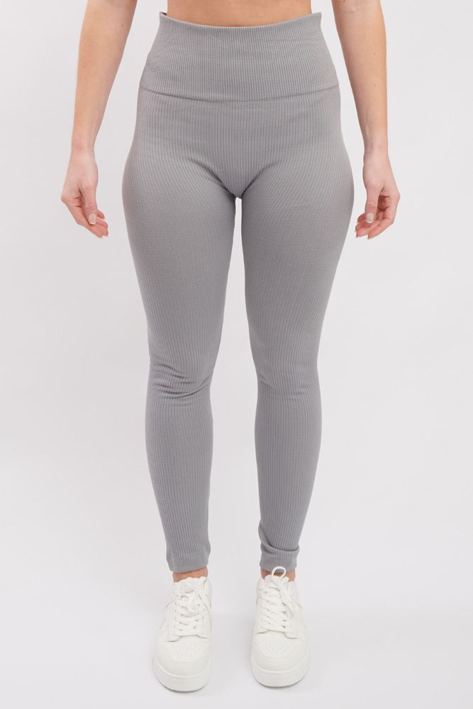 Plain ribbed elasticated waistband leggings