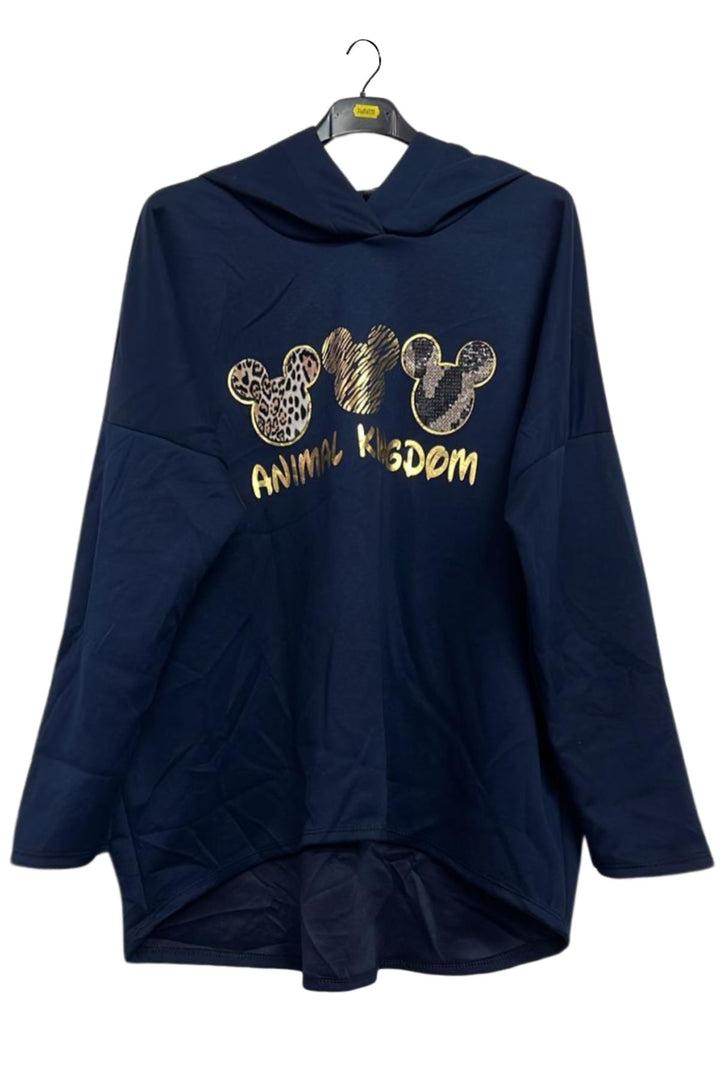 Mickey Mouse Print High Low Hem Hoodie

