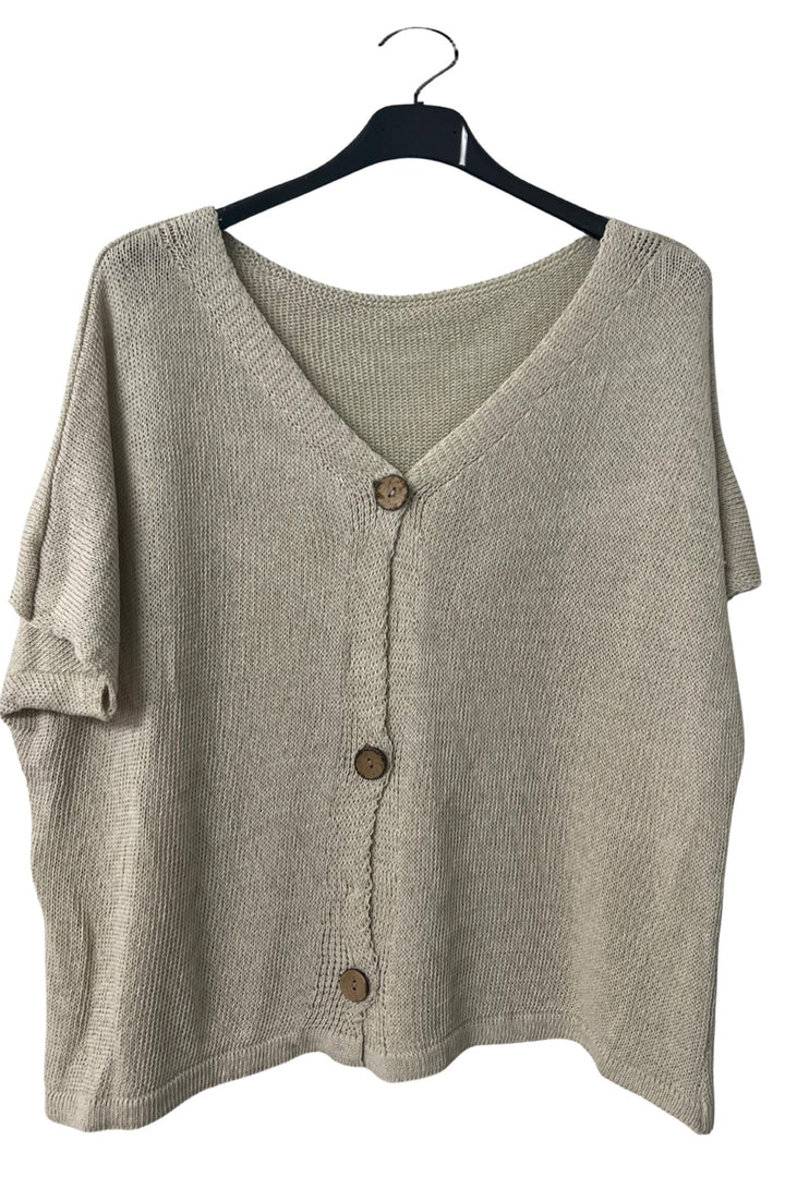 Plain Three-Button Closure Knit Cotton Top