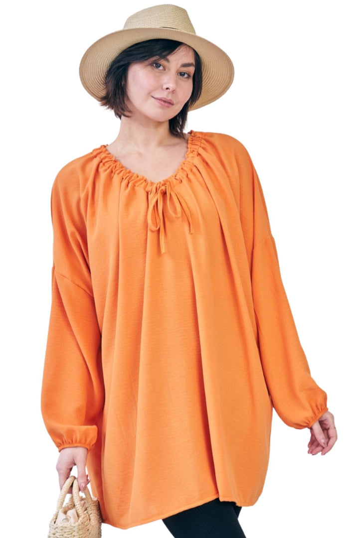 Plain Oversized Drawstring Neckline Top