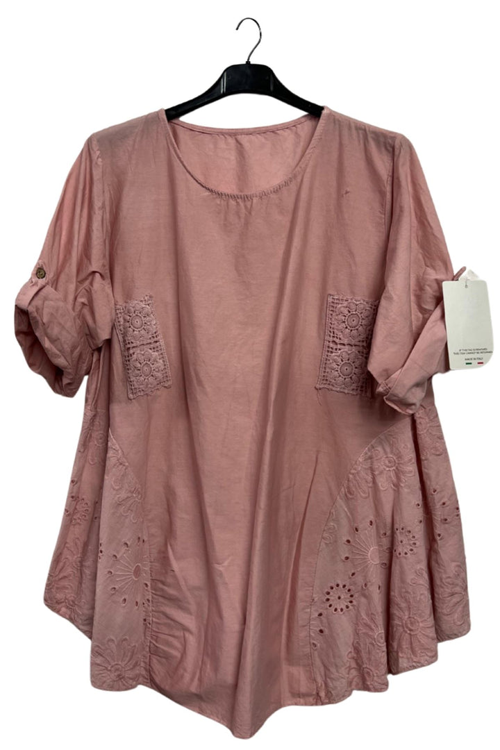 Plain Crochet Patch Pockets Cotton Top