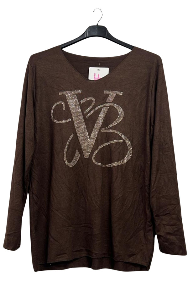 Glitter VB Pattern Soft Knit Tunic Top  
