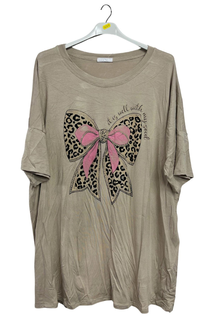 Leopard Bow Print Oversized Top