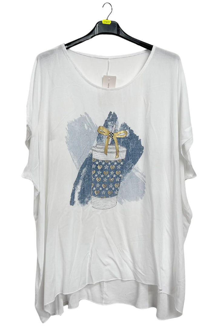 Splash Drink Glass Print Asymmetrical Hemline T-Shirt