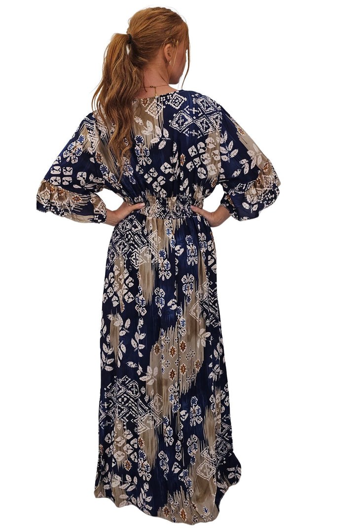 Leaves Print Gathered Waist Dress