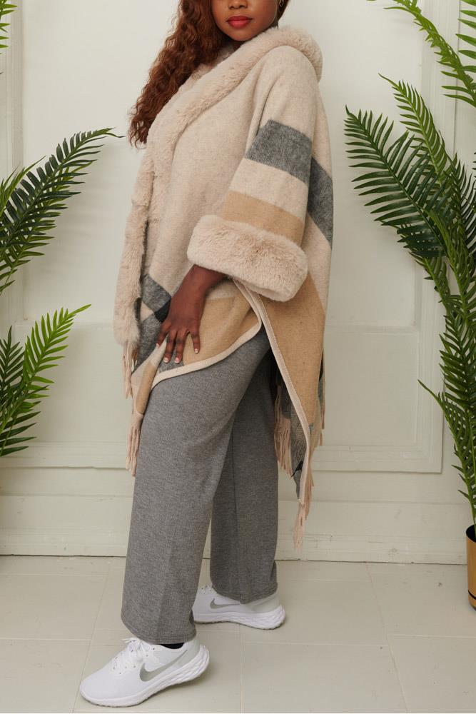 Faux Fur Plaid Poncho