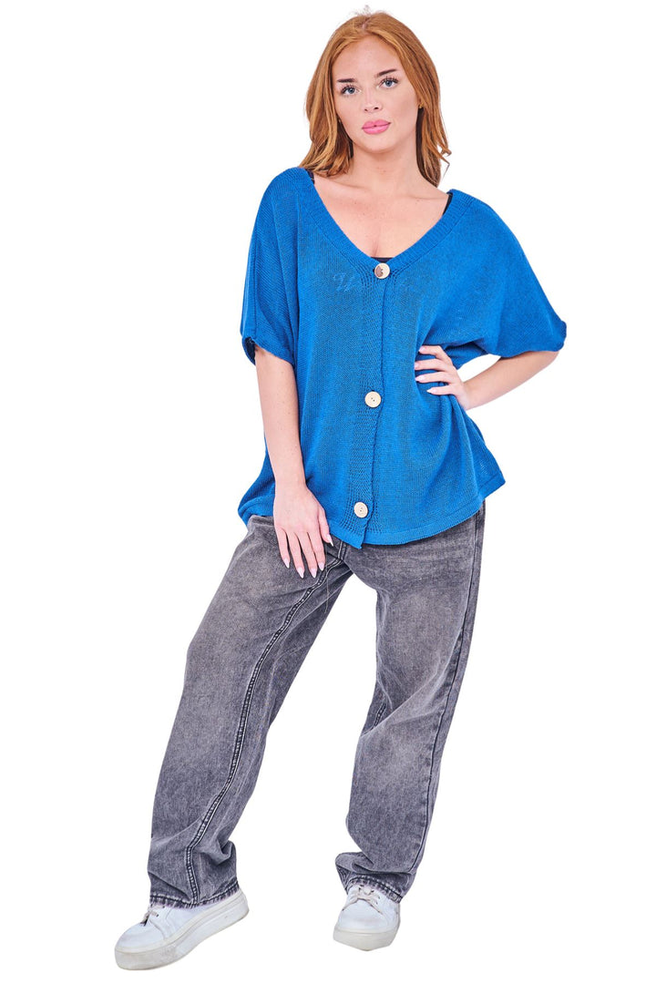Plain Three-Button Closure Knit Cotton Top