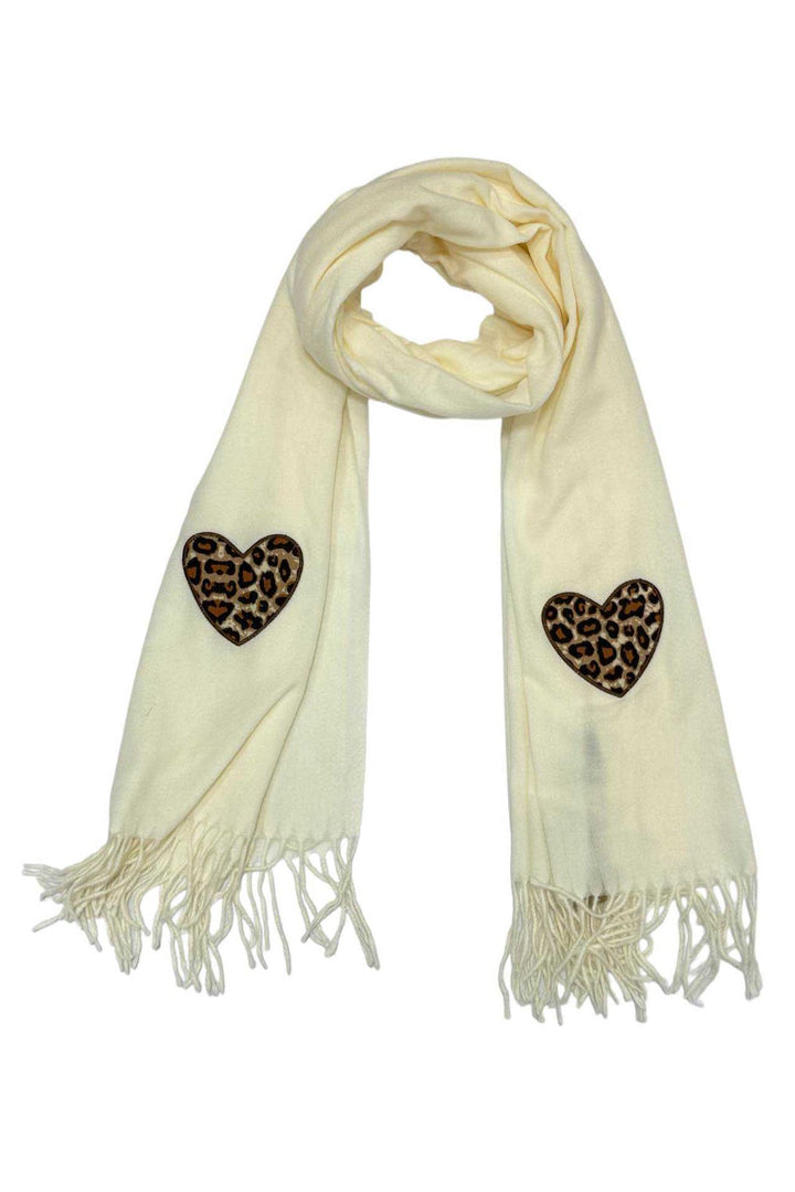Leopard Heart Patch Tassel Scarves