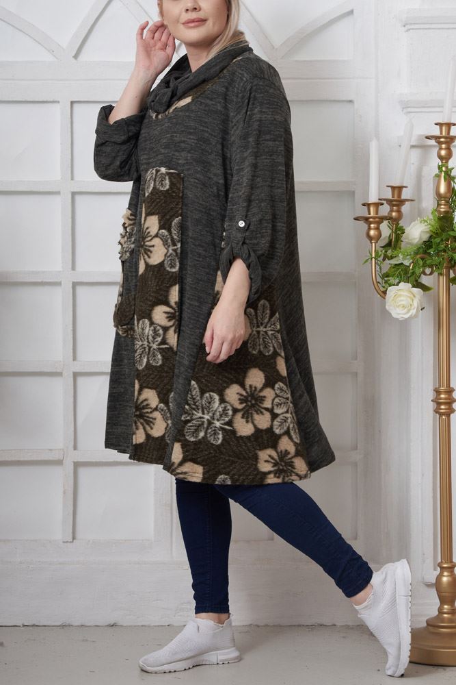 Floral Patch Work Pattern With Scarf Viscose Top