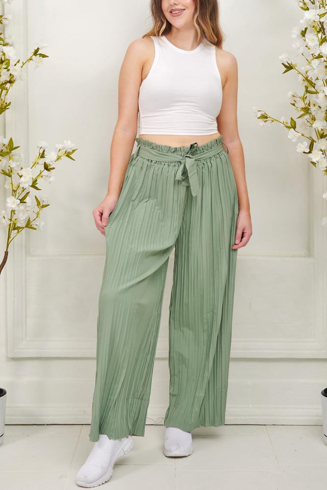 Plain Pleated Cotton Palazzo