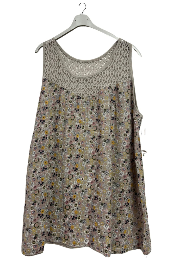 Floral Medallion print Open Crochet Detailing Cotton Top